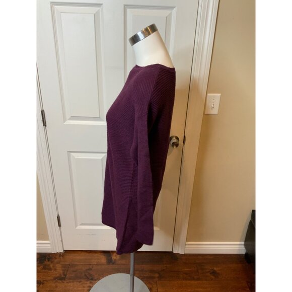Tahari Long Purple Rib Knit 100% Extra Fine Merino Wool Sweater, Size Small - Picture 3 of 5